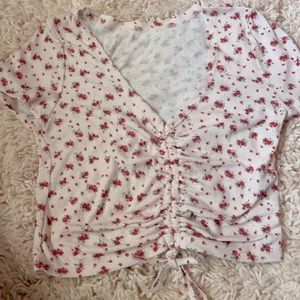 Ditsy floral drawstring front crop top